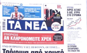 Τα πρωτοσέλιδα των εφημερίδων σήμερα
