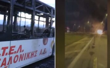 Φωτιά σε λεωφορείο του ΚΤΕΛ στη Σίνδο – Καταστράφηκε ολοσχερώς