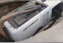 Γιάννενα: Άνοιξε δρόμος και «κατάπιε» όχημα καθαρισμού του Δήμου