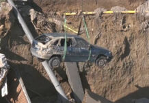 Θεσσαλονίκη: Η στιγμή που ΙΧ πέφτει στο κενό μετά από υποχώρηση τοιχίου – Μία σύλληψη